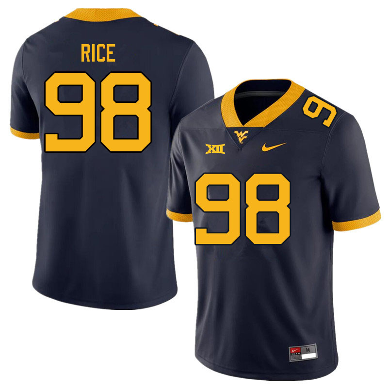 Men #98 Cam Rice West Virginia Mountaineers College Football Jerseys Sale-Navy